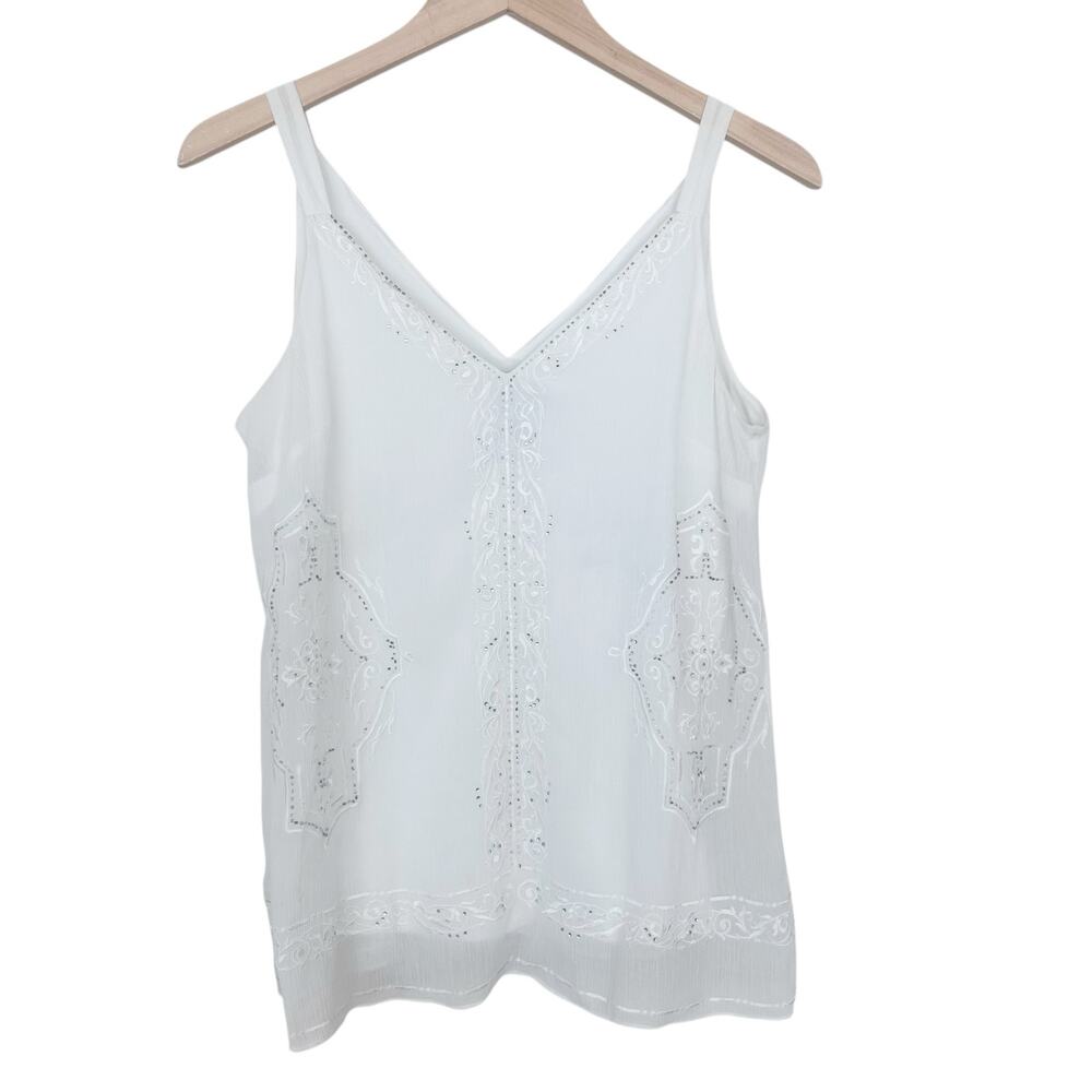 White House Black Market White Beaded Tank Top Sz XS